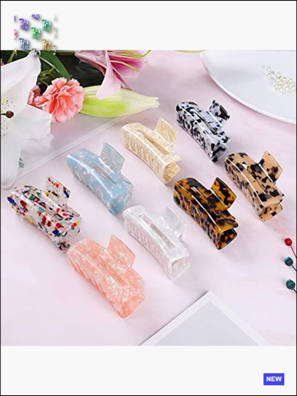 Hair Claw Clips Rectangle Shape 3 Inch Anti-Slip Teeth for Thick Hair 8 Pack - Picture 4 of 7